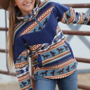 Cruel Girls Cowboy Mustang  Horse Pullover Fleece Top Size 8 Yrs